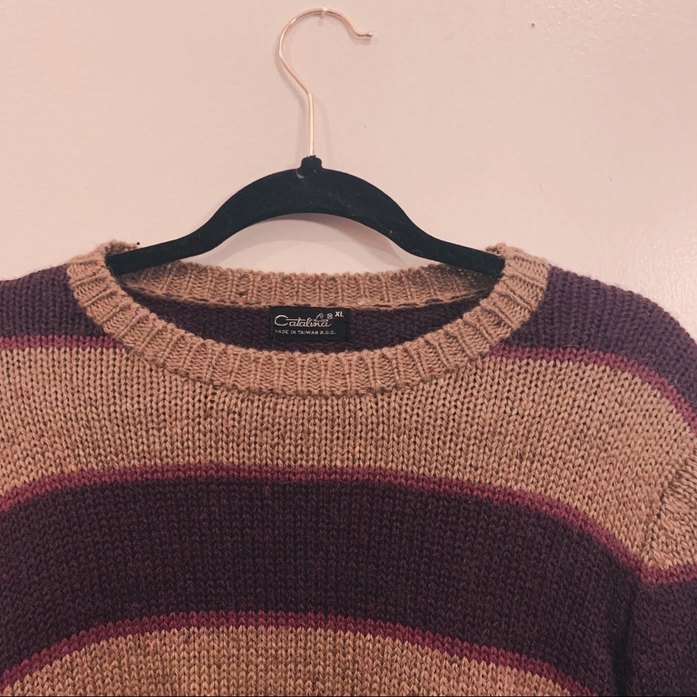 WOMENS BROWN/PURPLE STRIPED SWEATER SIZE XL - Picture 3 of 3
